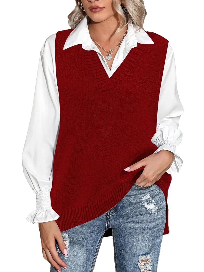 Zeagoo Sweater Vest Women Sleeveless V Neck Oversized Pullover