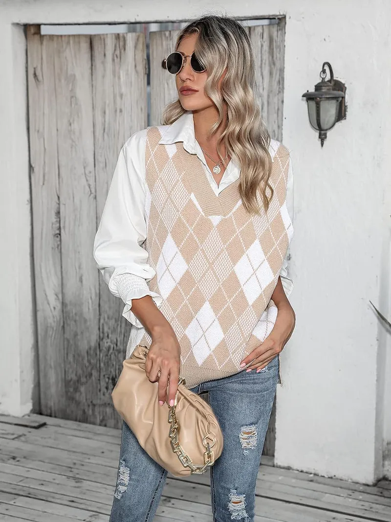 Zeagoo Sweater Vest Women Sleeveless V Neck Oversized Pullover