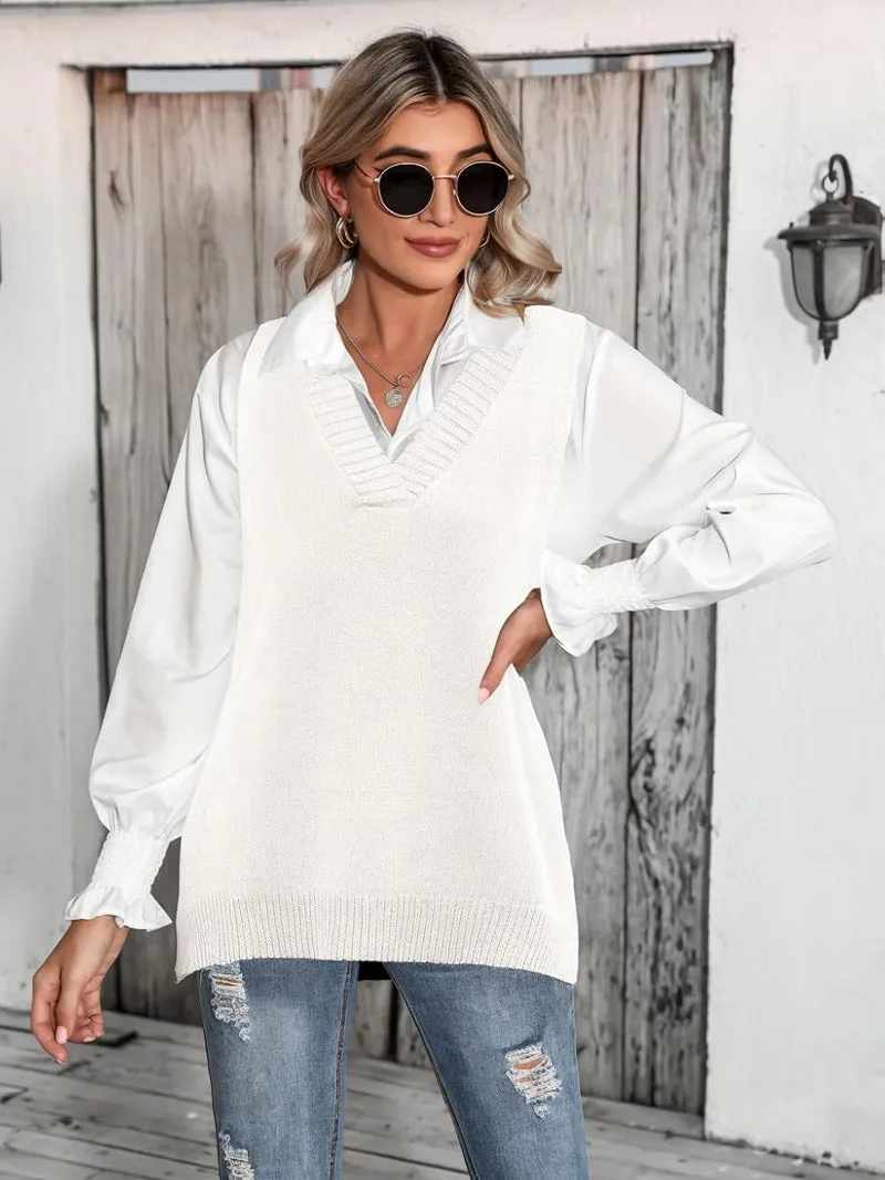 Zeagoo Sweater Vest Women Sleeveless V Neck Oversized Pullover