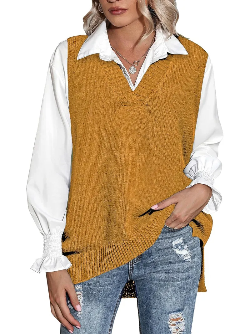 Zeagoo Sweater Vest Women Sleeveless V Neck Oversized Pullover