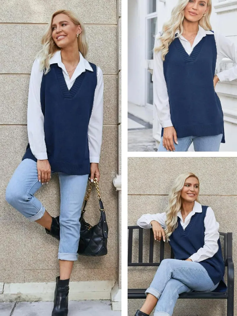 Zeagoo Sweater Vest Women Sleeveless V Neck Oversized Pullover