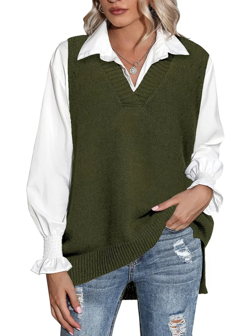Zeagoo Sweater Vest Women Sleeveless V Neck Oversized Pullover