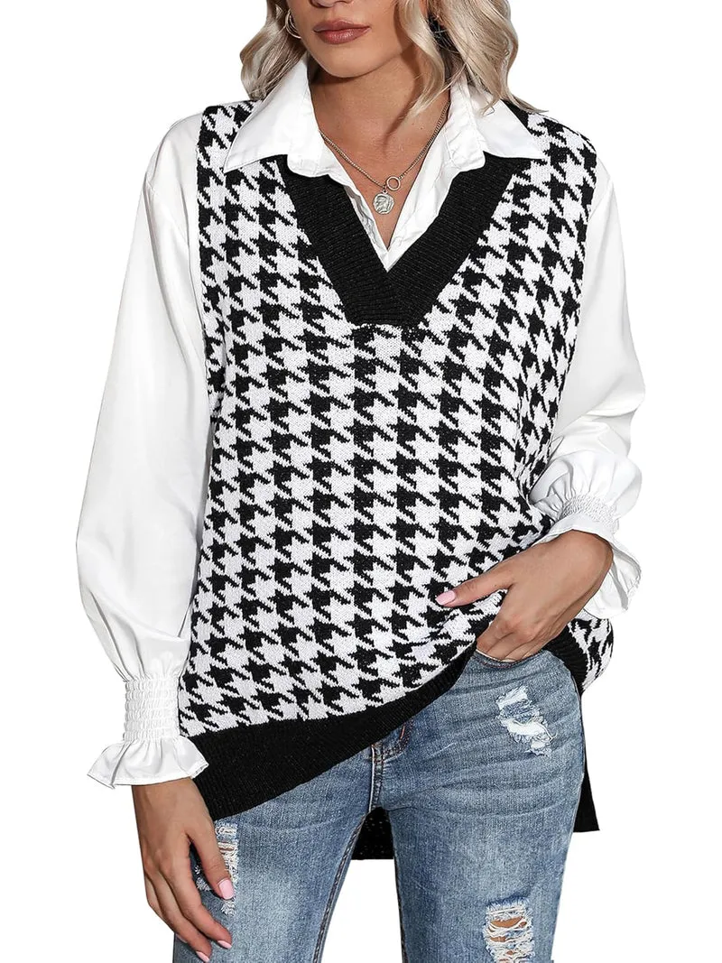 Zeagoo Sweater Vest Women Sleeveless V Neck Oversized Pullover