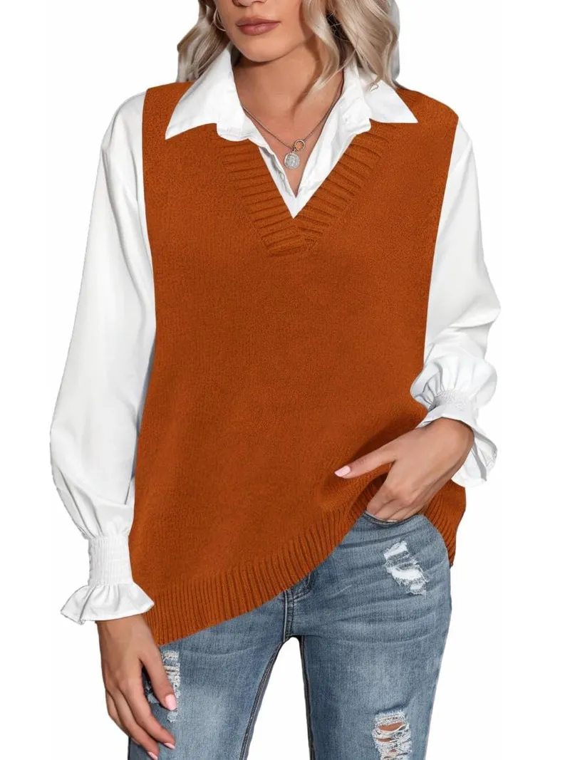 Zeagoo Sweater Vest Women Sleeveless V Neck Oversized Pullover