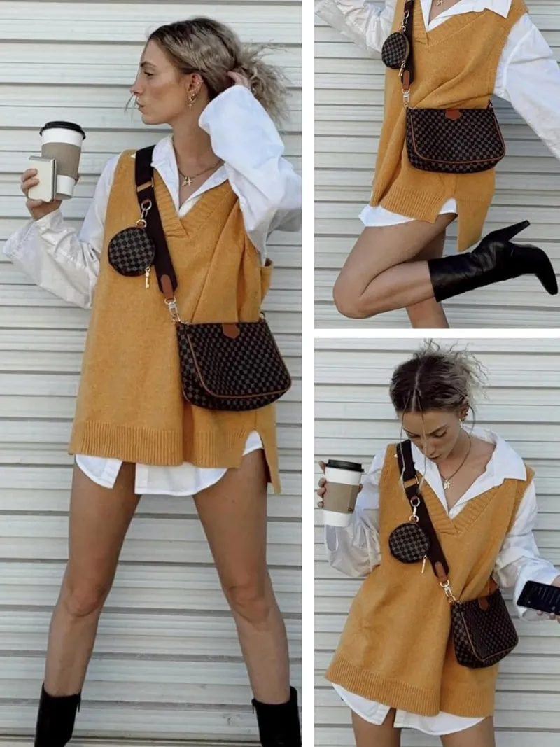 Zeagoo Sweater Vest Women Sleeveless V Neck Oversized Pullover
