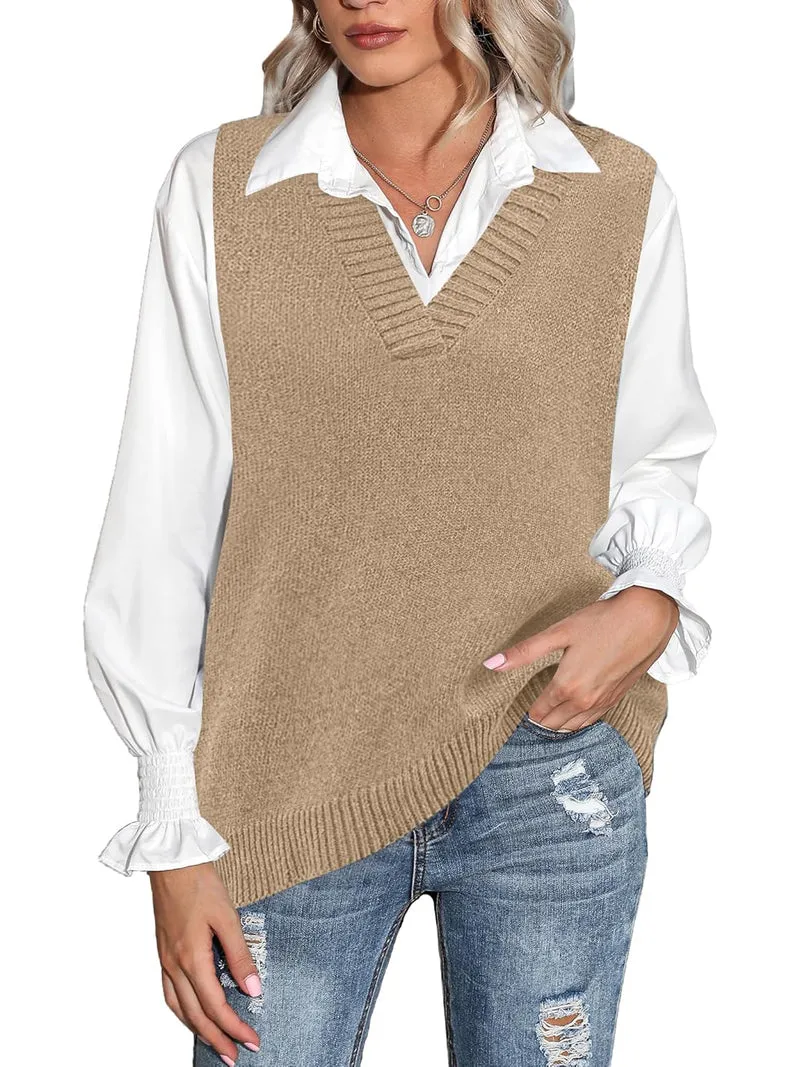 Zeagoo Sweater Vest Women Sleeveless V Neck Oversized Pullover