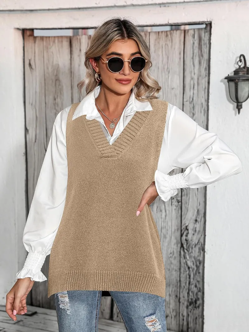 Zeagoo Sweater Vest Women Sleeveless V Neck Oversized Pullover