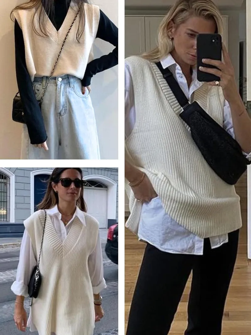 Zeagoo Sweater Vest Women Sleeveless V Neck Oversized Pullover