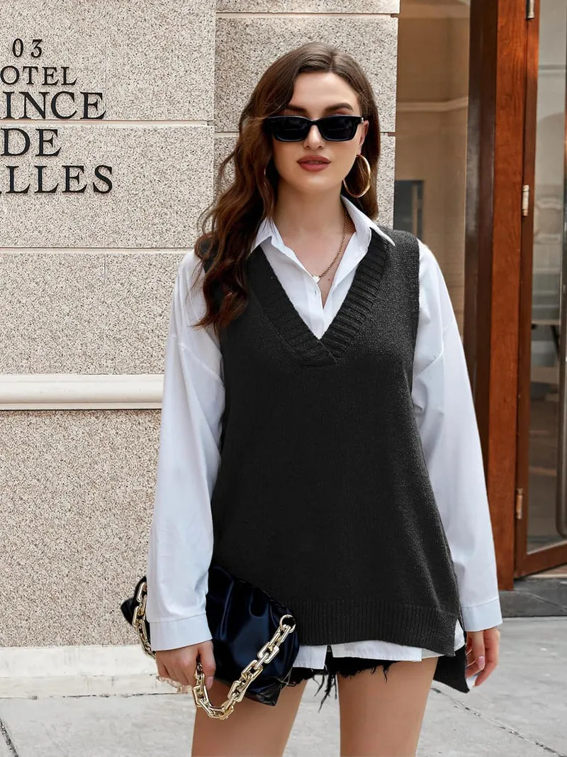 Zeagoo Sweater Vest Women Sleeveless V Neck Oversized Pullover