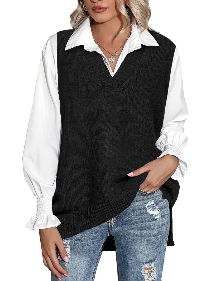 Zeagoo Sweater Vest Women Sleeveless V Neck Oversized Pullover