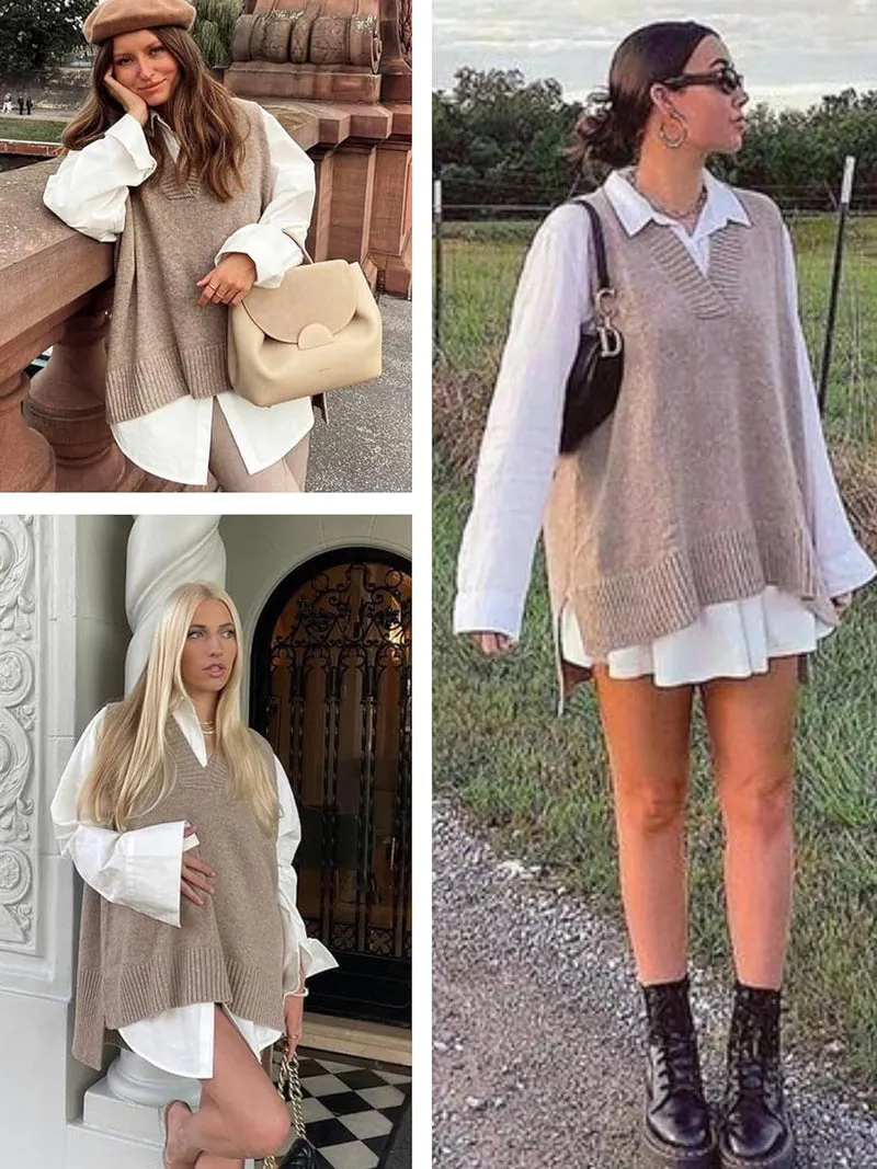 Zeagoo Sweater Vest Women Sleeveless V Neck Oversized Pullover
