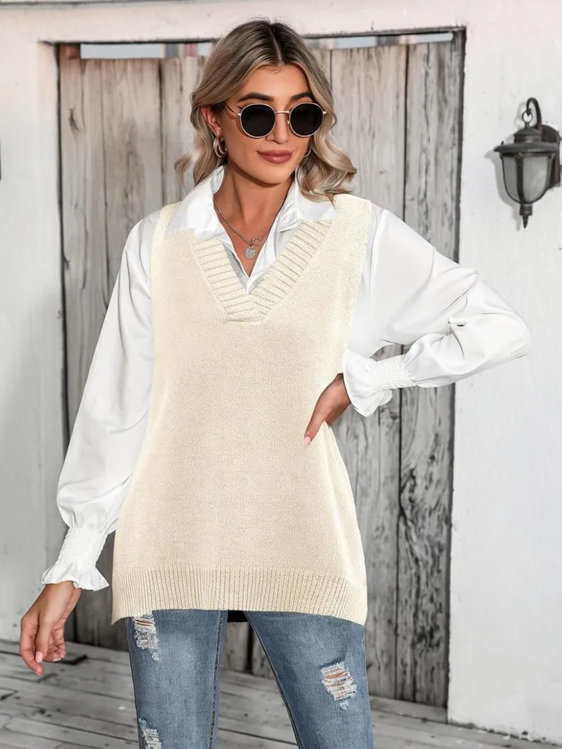 Zeagoo Sweater Vest Women Sleeveless V Neck Oversized Pullover