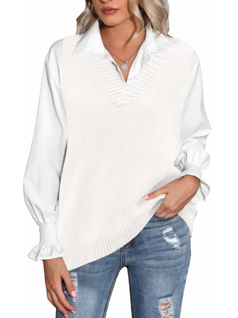 Zeagoo Sweater Vest Women Sleeveless V Neck Oversized Pullover