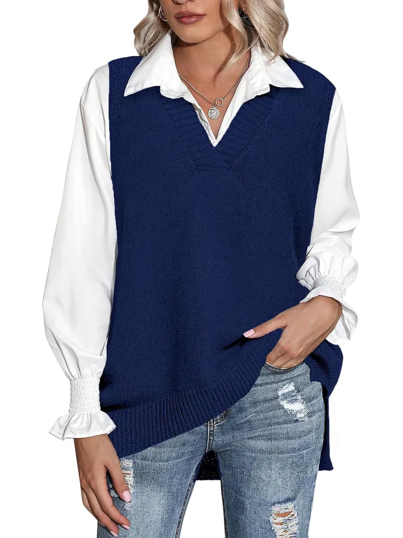 Zeagoo Sweater Vest Women Sleeveless V Neck Oversized Pullover