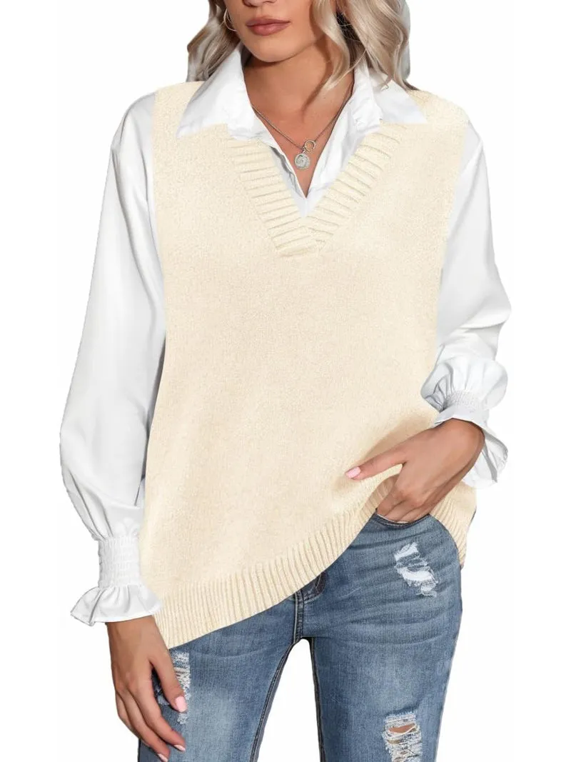 Zeagoo Sweater Vest Women Sleeveless V Neck Oversized Pullover