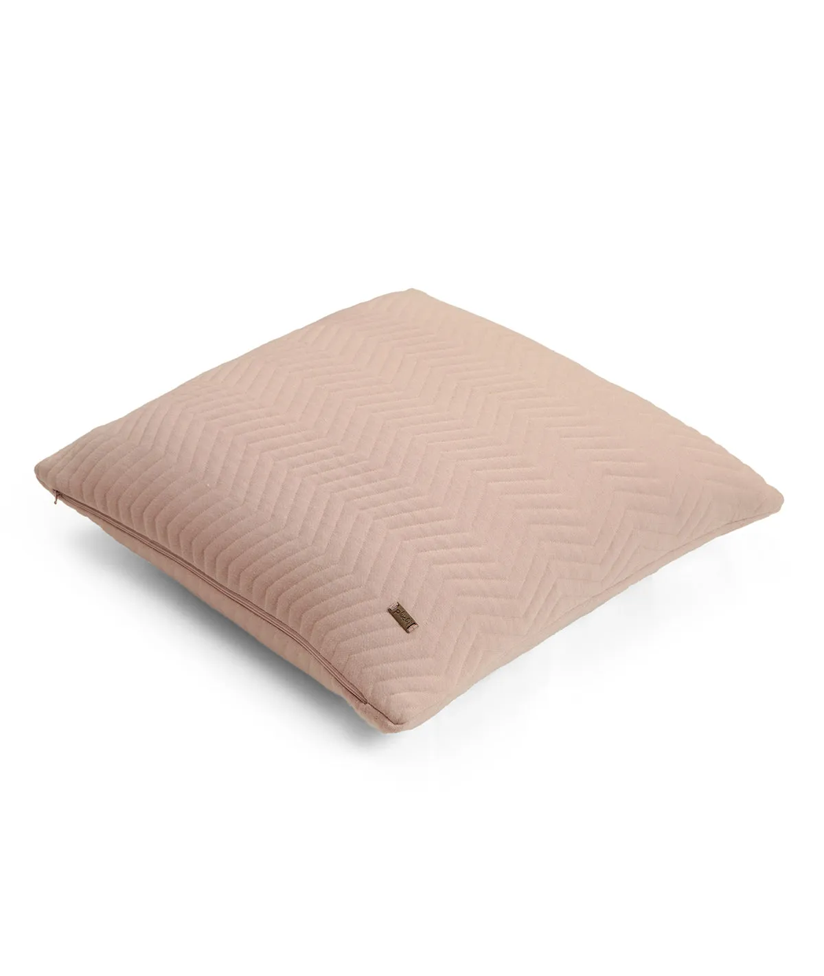 Zig Zag Cameo Pink & Natural Cotton Knitted Quilted Decorative 18 X 18 Inches Cushion Cover